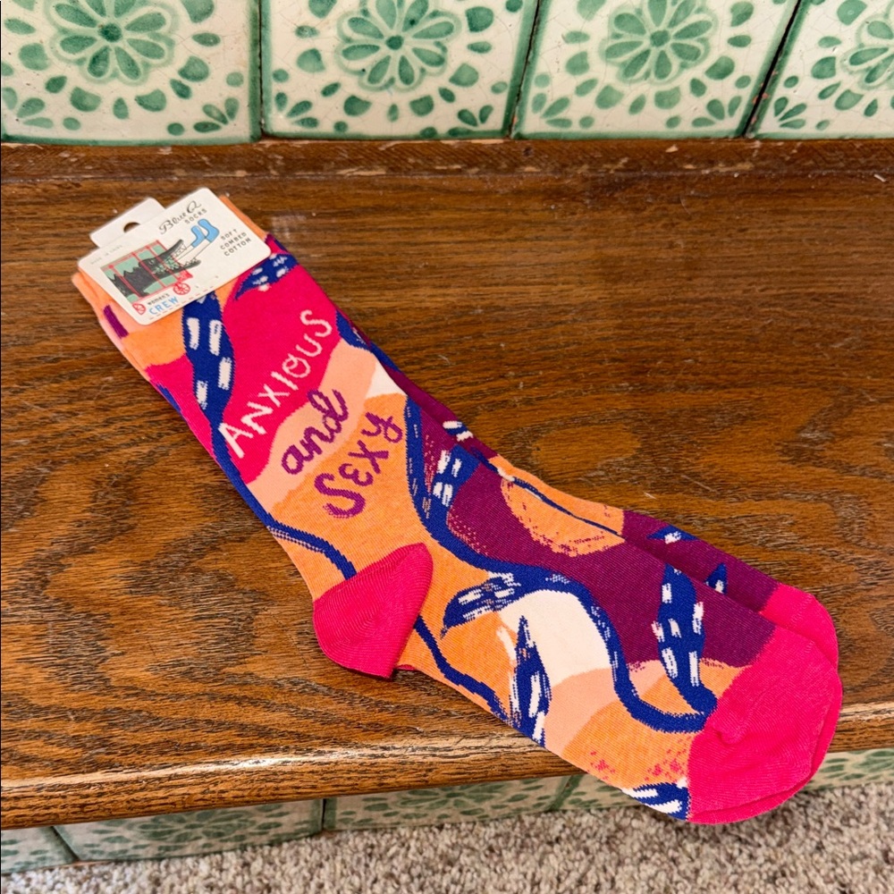 Blue Q crew socks “anxious and sexy” new with tags